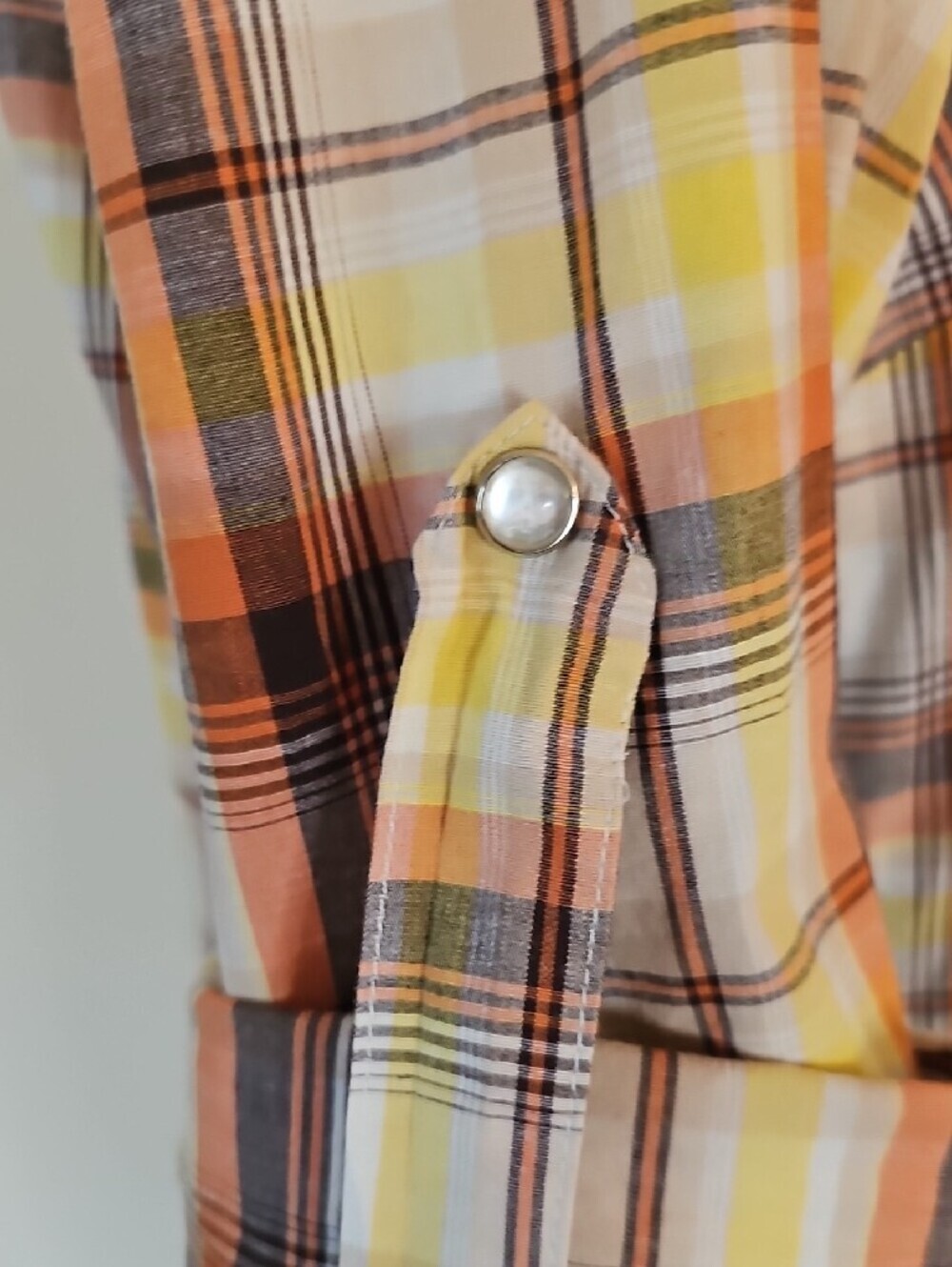 JAK Plaid Button-Front Shirt Dress in Yellow and Brown Made In USA Size Small - Picture 7 of 11